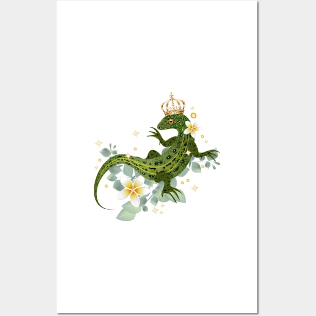 Sand lizard with crown and exotic plants Wall Art by Kisho